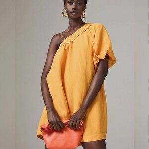 By Anthropologie One Shoulder Waistless Linen Blend Mini Dress In Orange